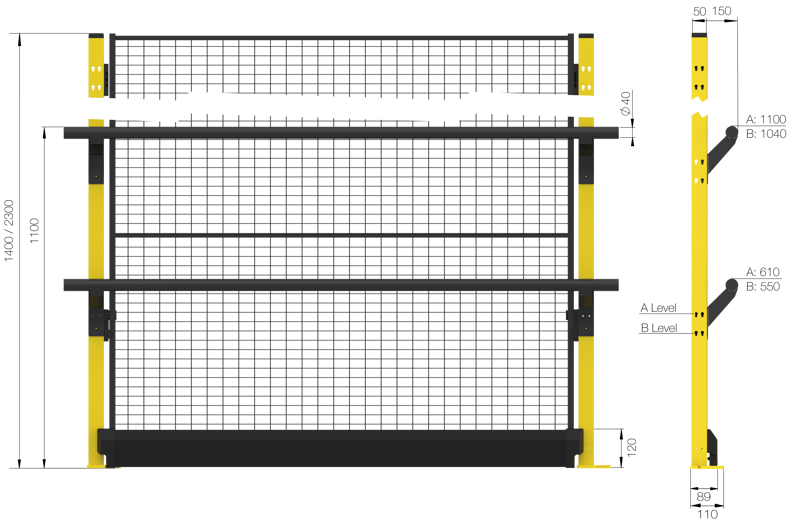 Hauteur 1400 mm sans panneau