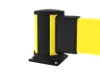 low yellow and black impact protection post with rail