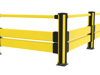 Black and yellow pedestrian with double impact protection assembled as a corner section