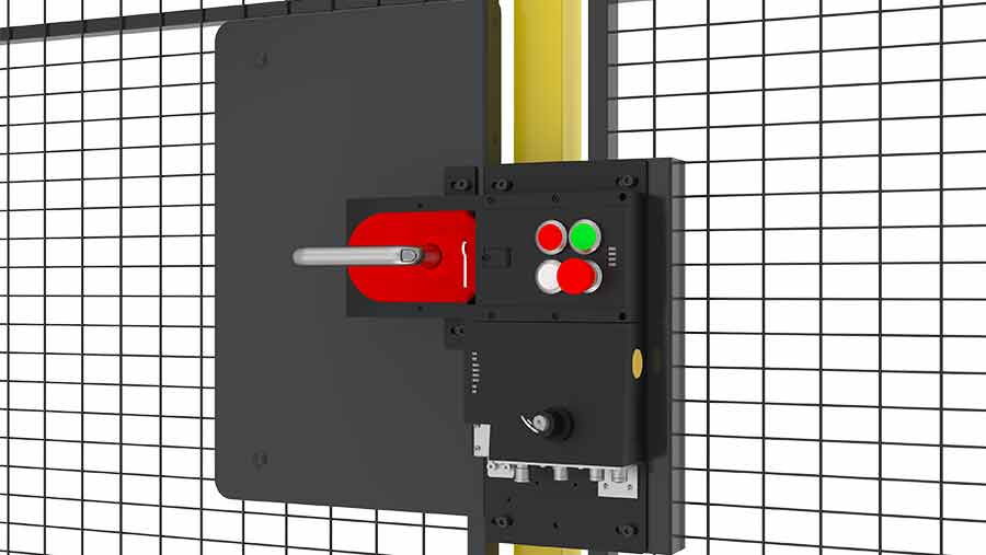 Switch fitting T10-39 mounted om a door of black mesh panel